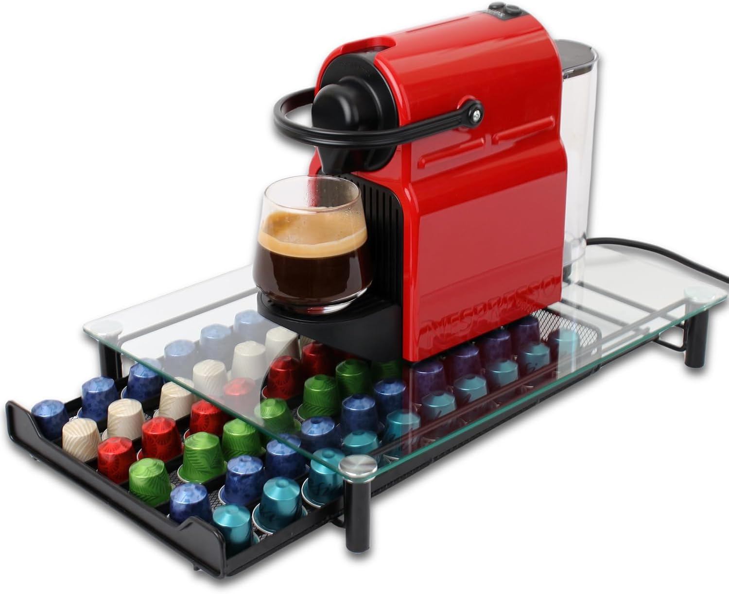 CARLA HOME 60 Coffee Pod Holder Drawer with Tempered Glass Capsule Organizer