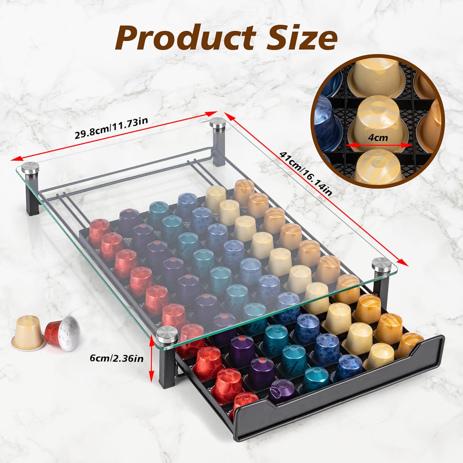 CARLA HOME 60 Coffee Pod Holder Drawer with Tempered Glass Capsule Organizer view 7