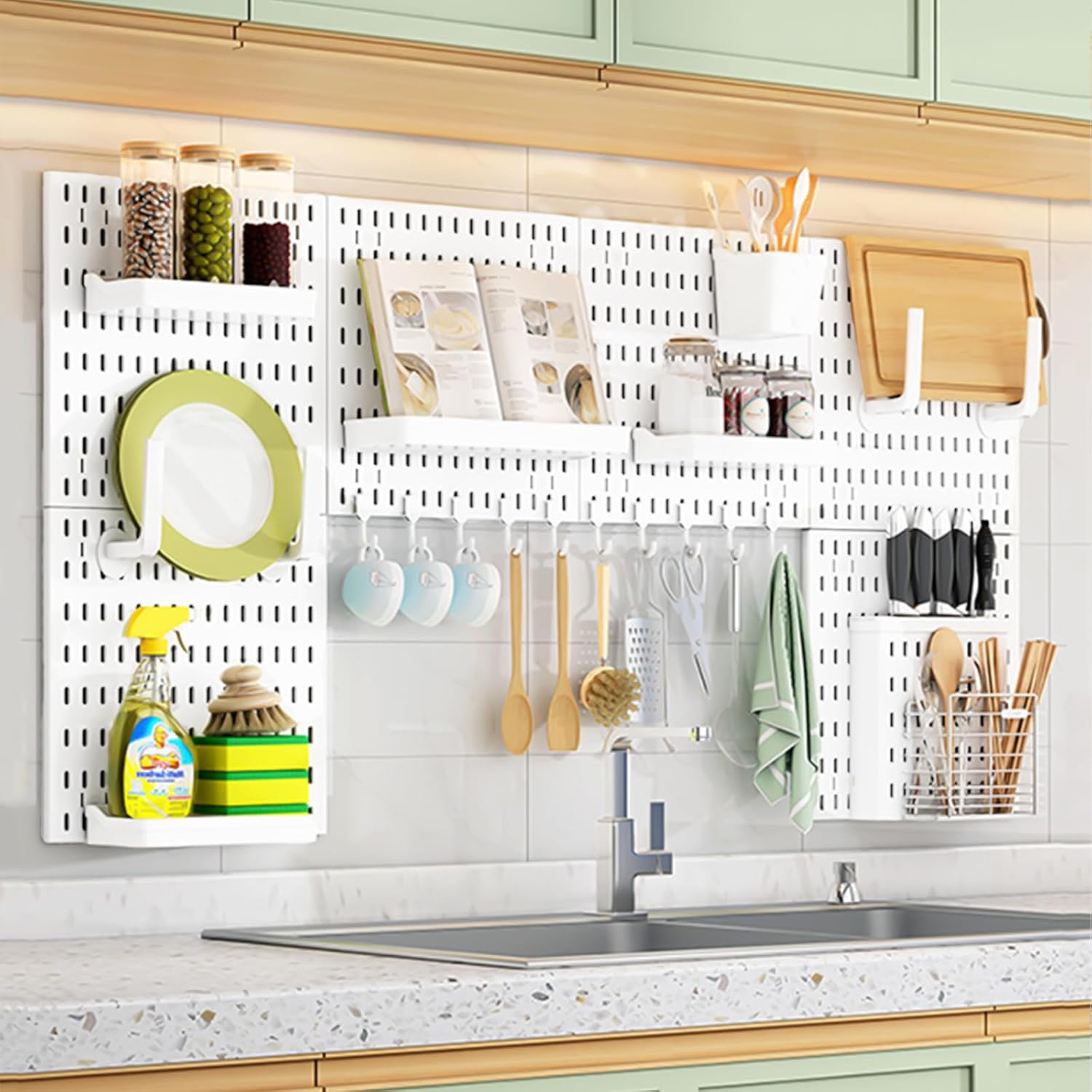 CARLA HOME Pegboard Wall Organizer Kit with 6 Modular Pegboards & 21