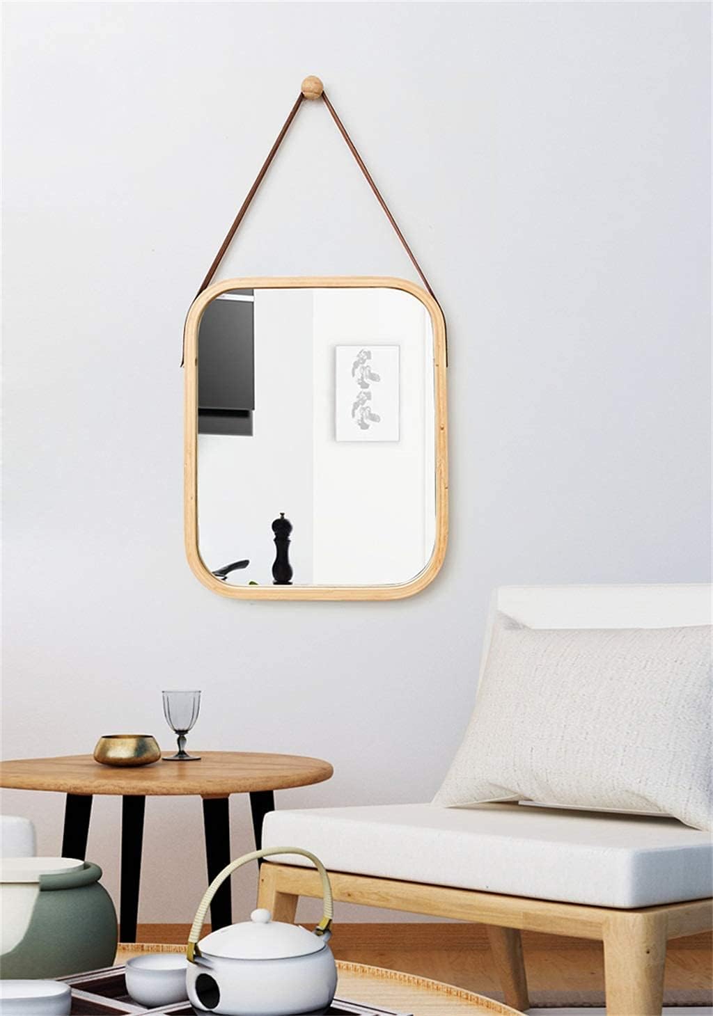 CARLA HOME Hanging Wall Mirror with Bamboo Frame with Adjustable Leather Strap view 2