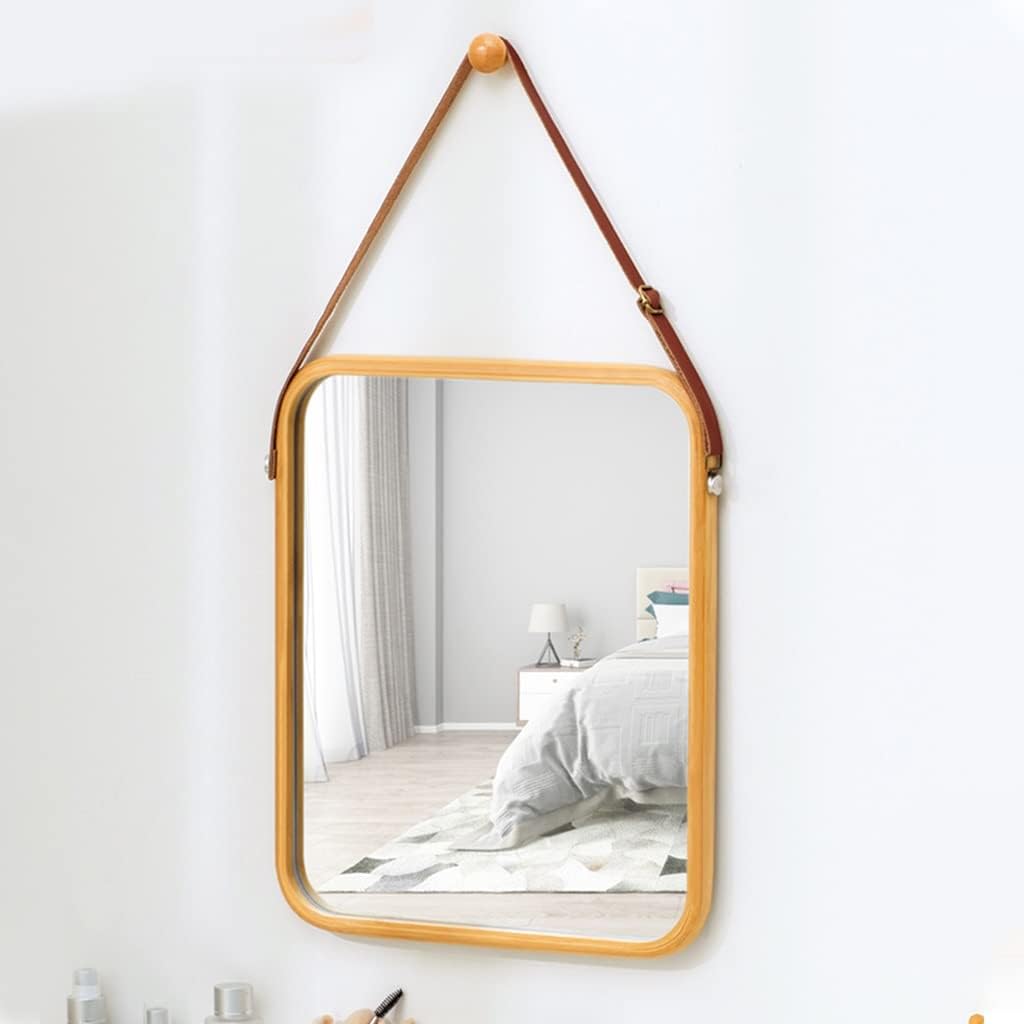 CARLA HOME Hanging Wall Mirror with Bamboo Frame with Adjustable Leather Strap view 3