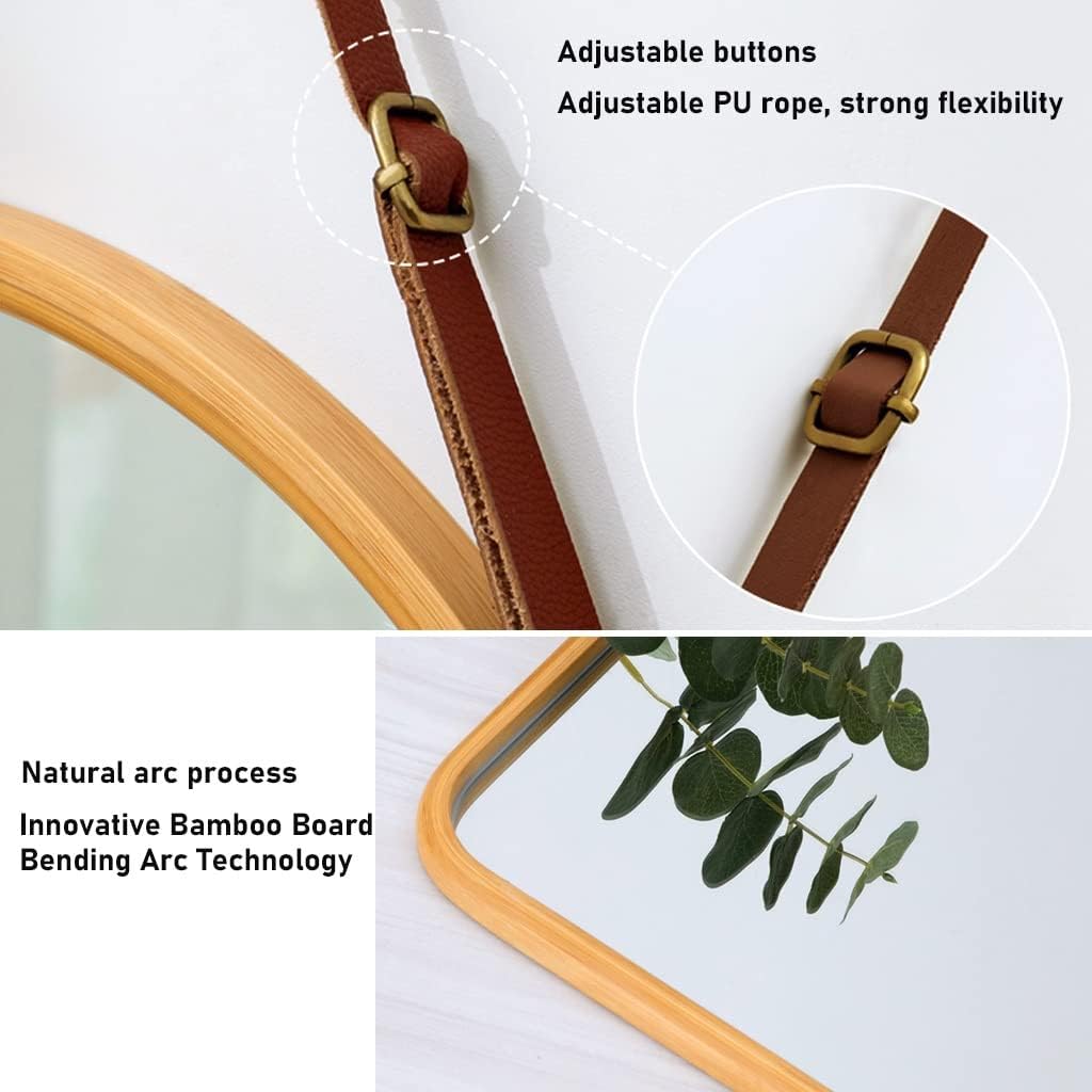 CARLA HOME Hanging Wall Mirror with Bamboo Frame with Adjustable Leather Strap view 4