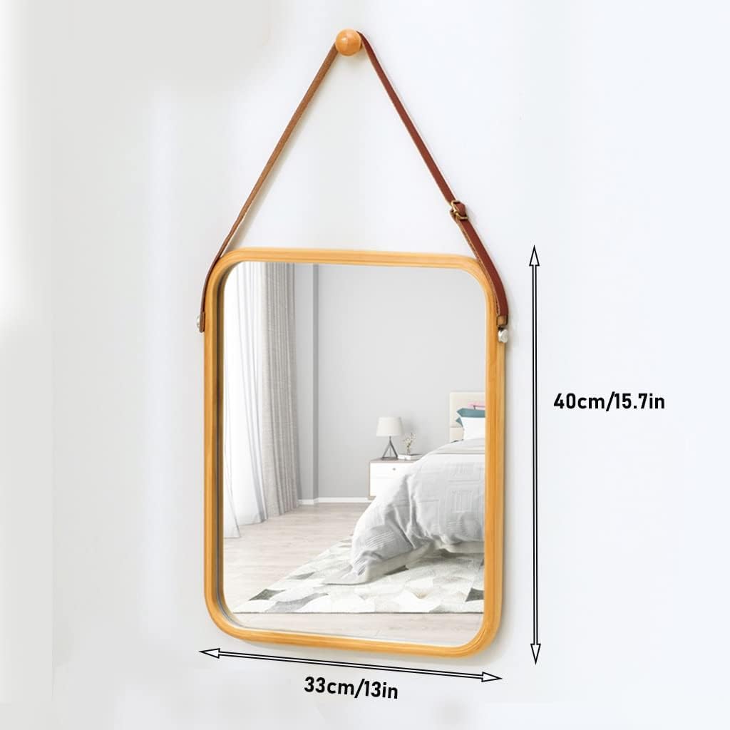 CARLA HOME Hanging Wall Mirror with Bamboo Frame with Adjustable Leather Strap view 6