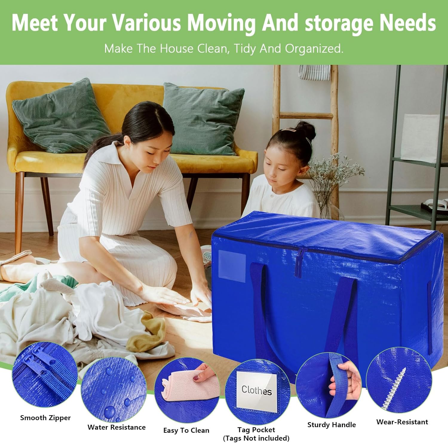 CARLA HOME 6-Pack Large Moving Storage Bags with Zippers & Handles with 95 view 5