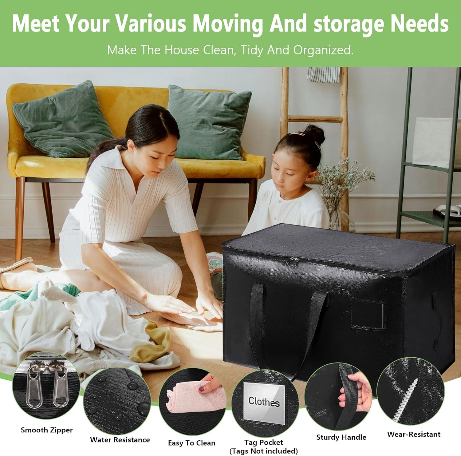 CARLA HOME 6-Pack Large Moving Storage Bags with Zippers & Handles with 95 view 5