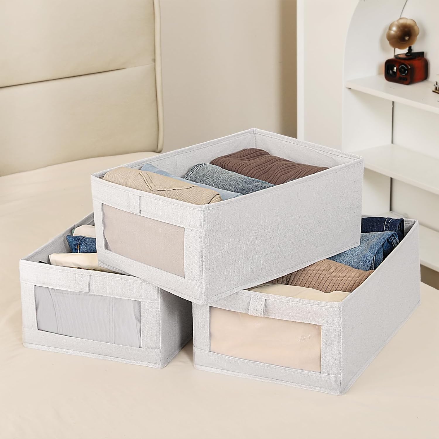 CARLA HOME 6 Pack Closet Storage Bins with Clear Window for Shelves view 7