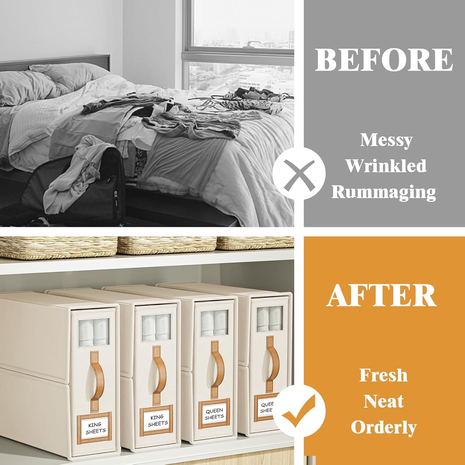CARLA HOME Bed Sheet Organizer Set of 4 with Handle & Window for Covers view 3