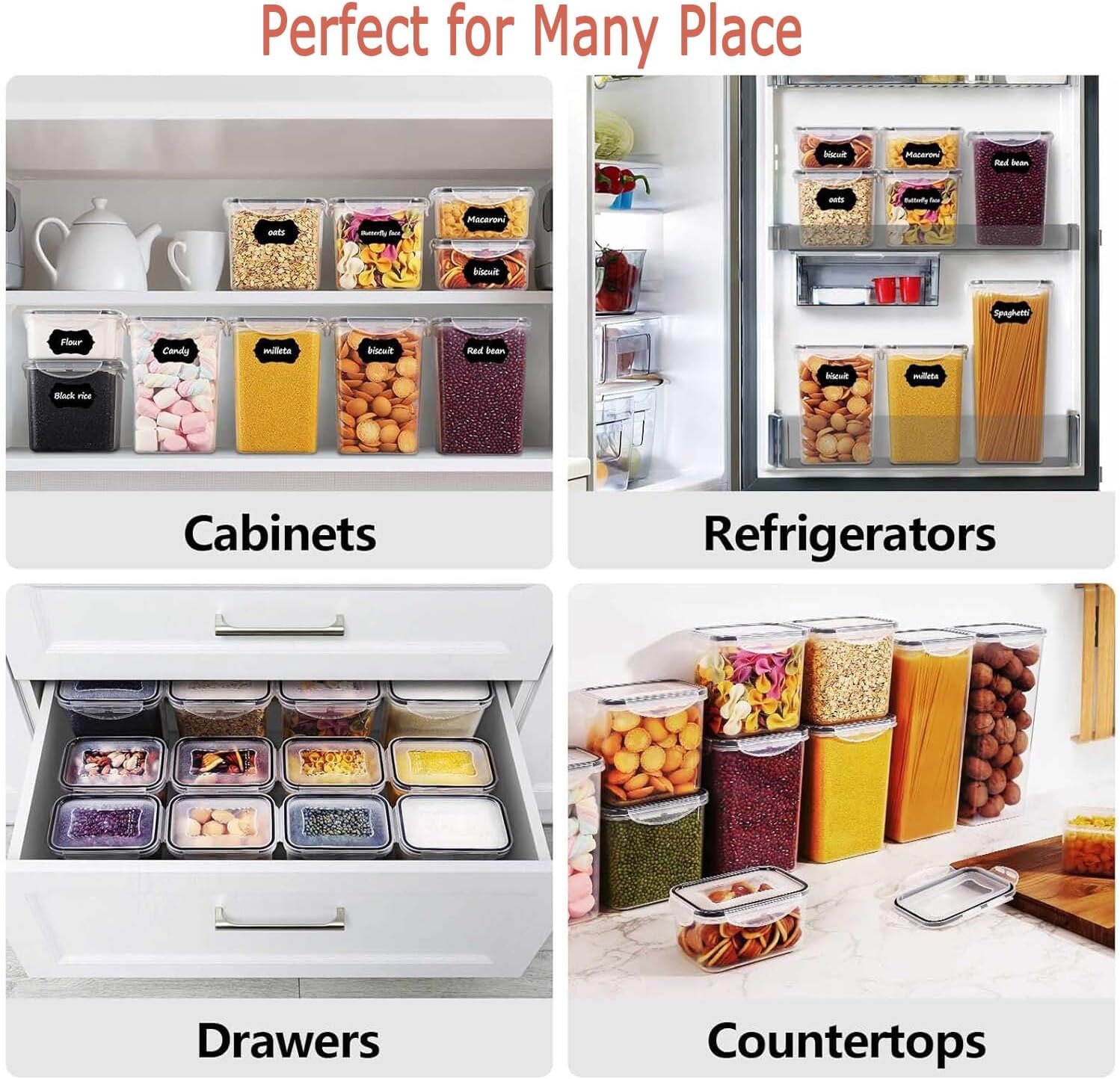 CARLA HOME 8 Piece Airtight Food Storage Containers Set with Lids & Labels for view 5