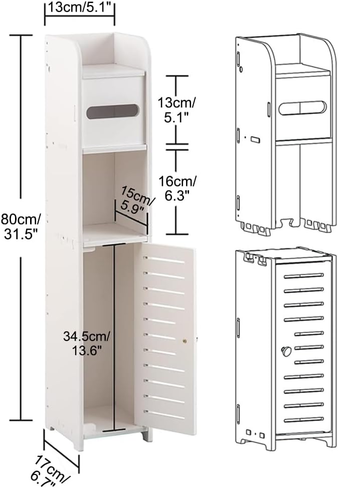 CARLA HOME Slim Bathroom Cabinet with Toilet Paper Holder for Toilet or view 3