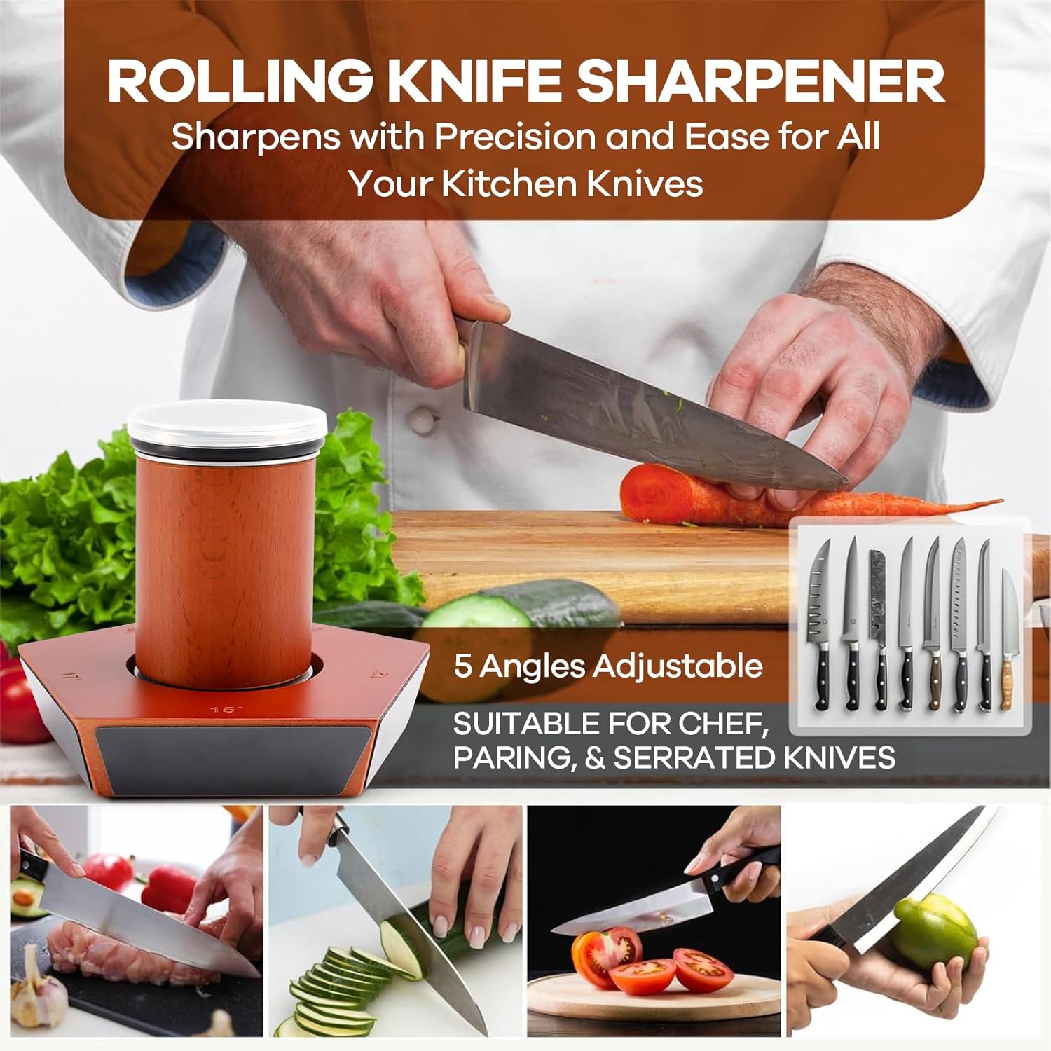 CARLA HOME Rolling Knife Sharpener Kit with 5 Magnetic Angles view 5