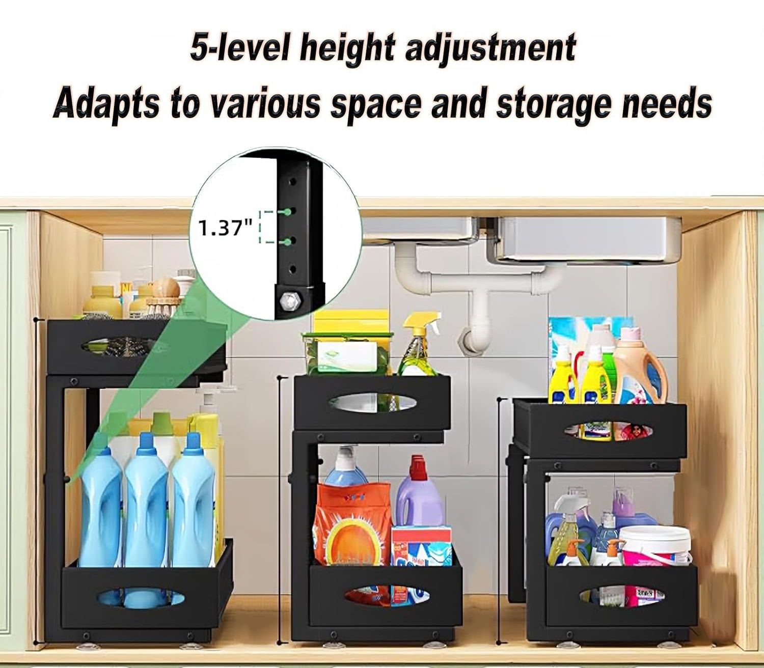 CARLA HOME 2 Tier Under Sink Organizer Pull Out Sliding Cabinet Storage Shelf view 4