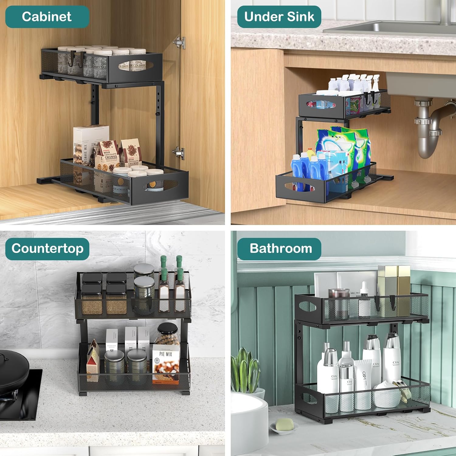 CARLA HOME 2 Tier Under Sink Organizer Pull Out Sliding Cabinet Storage Shelf view 7