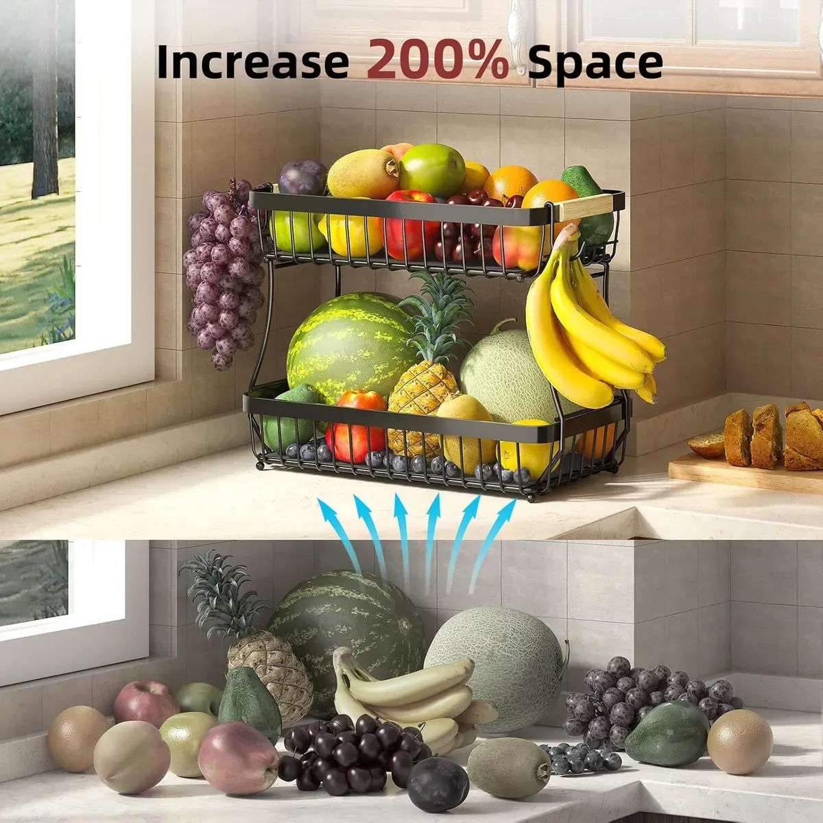 CARLA HOME 2-Tier Fruit Basket Metal Storage Bowl Kitchen Counter Organizer view 2
