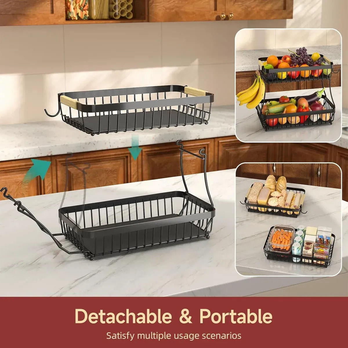 CARLA HOME 2-Tier Fruit Basket Metal Storage Bowl Kitchen Counter Organizer view 4