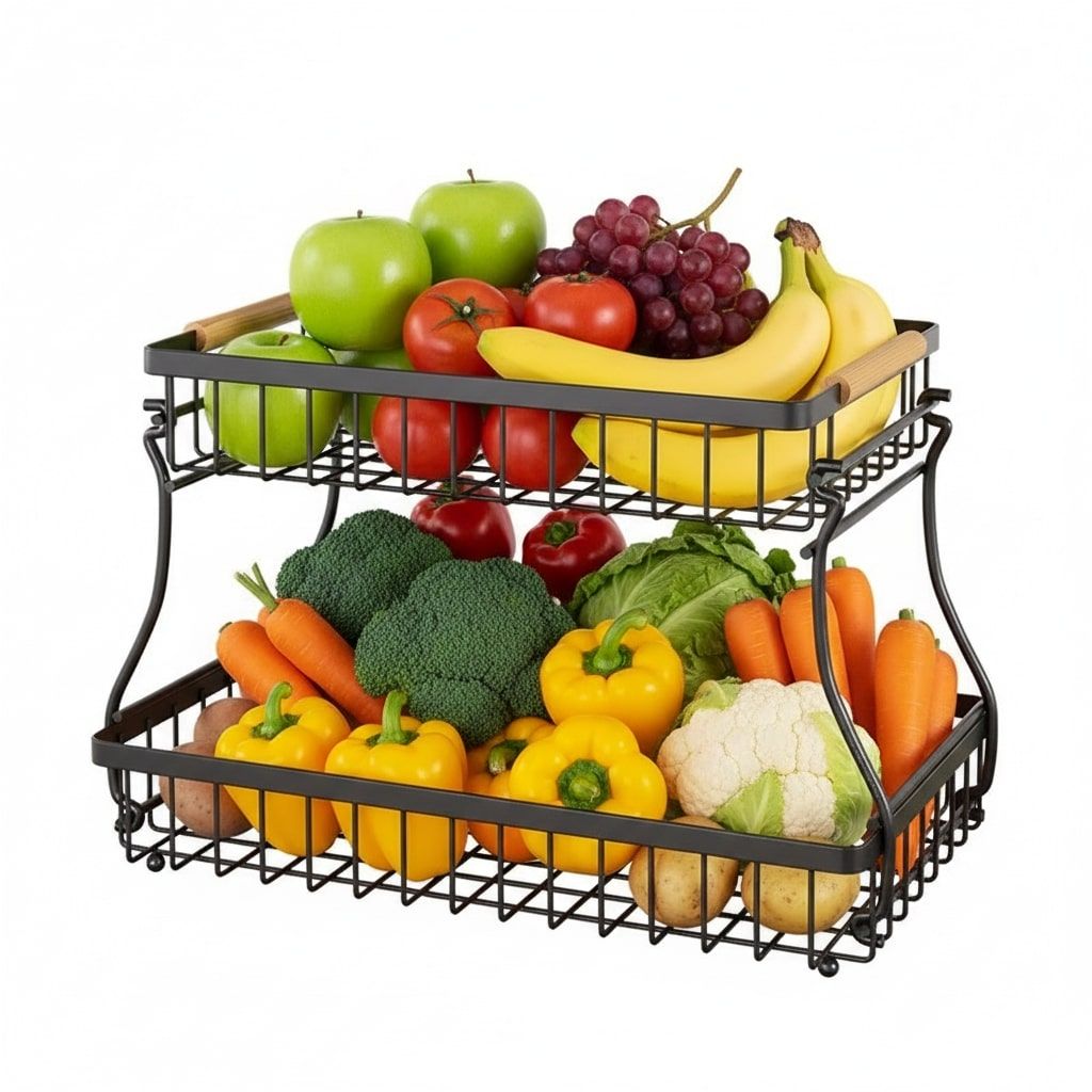 CARLA HOME 2-Tier Fruit Basket Metal Storage Bowl Kitchen Counter Organizer view 8