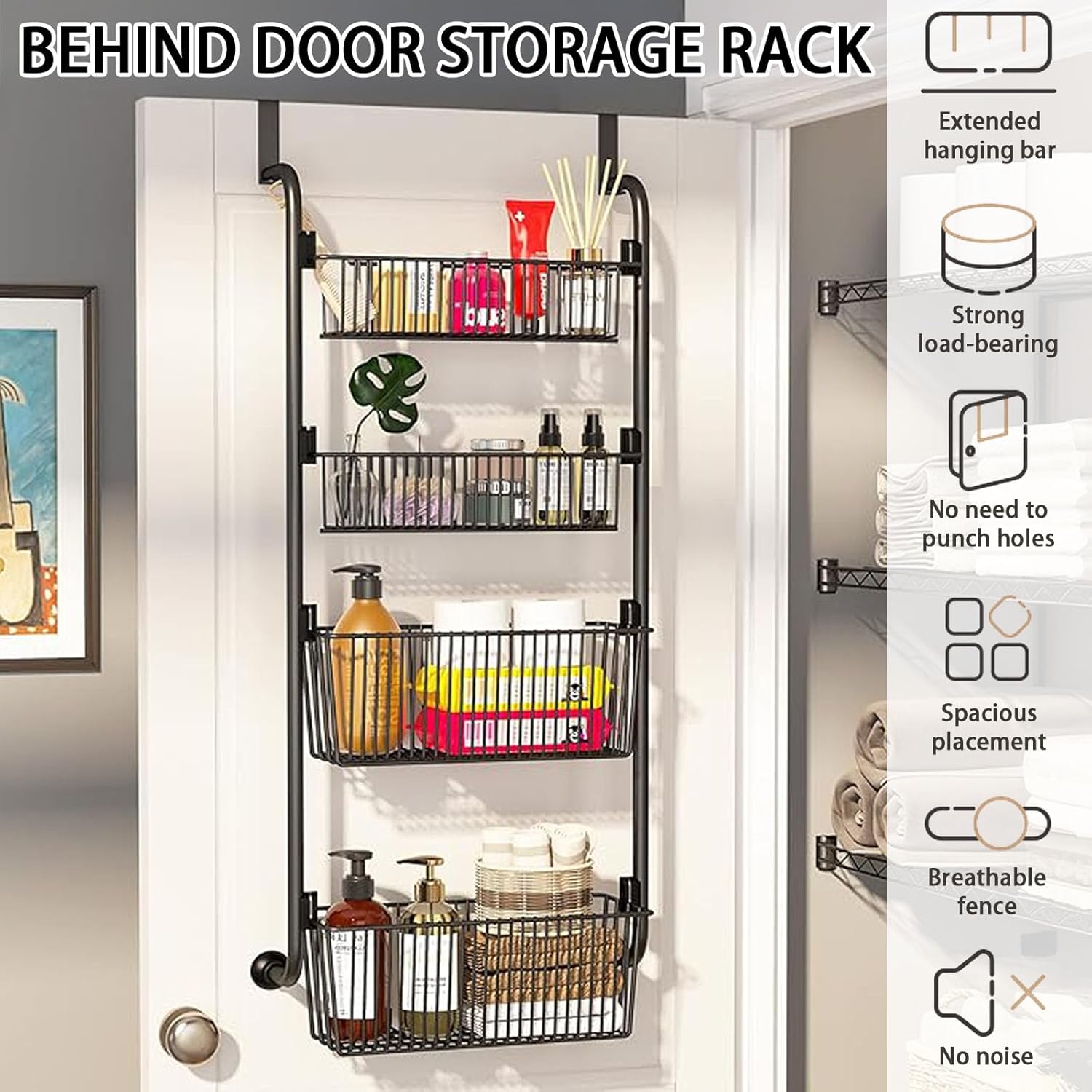 CARLA HOME 4-Tier Over the Door Organizer Heavy-Duty Metal Pantry Rack with view 2