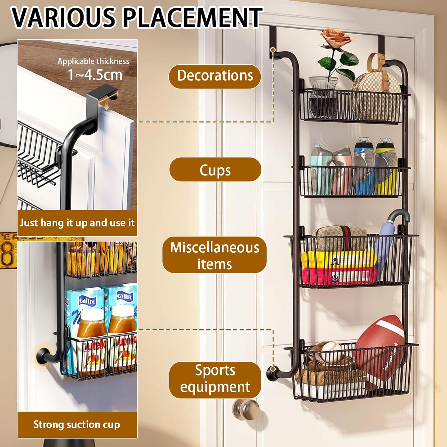 CARLA HOME 4-Tier Over the Door Organizer Heavy-Duty Metal Pantry Rack with view 3