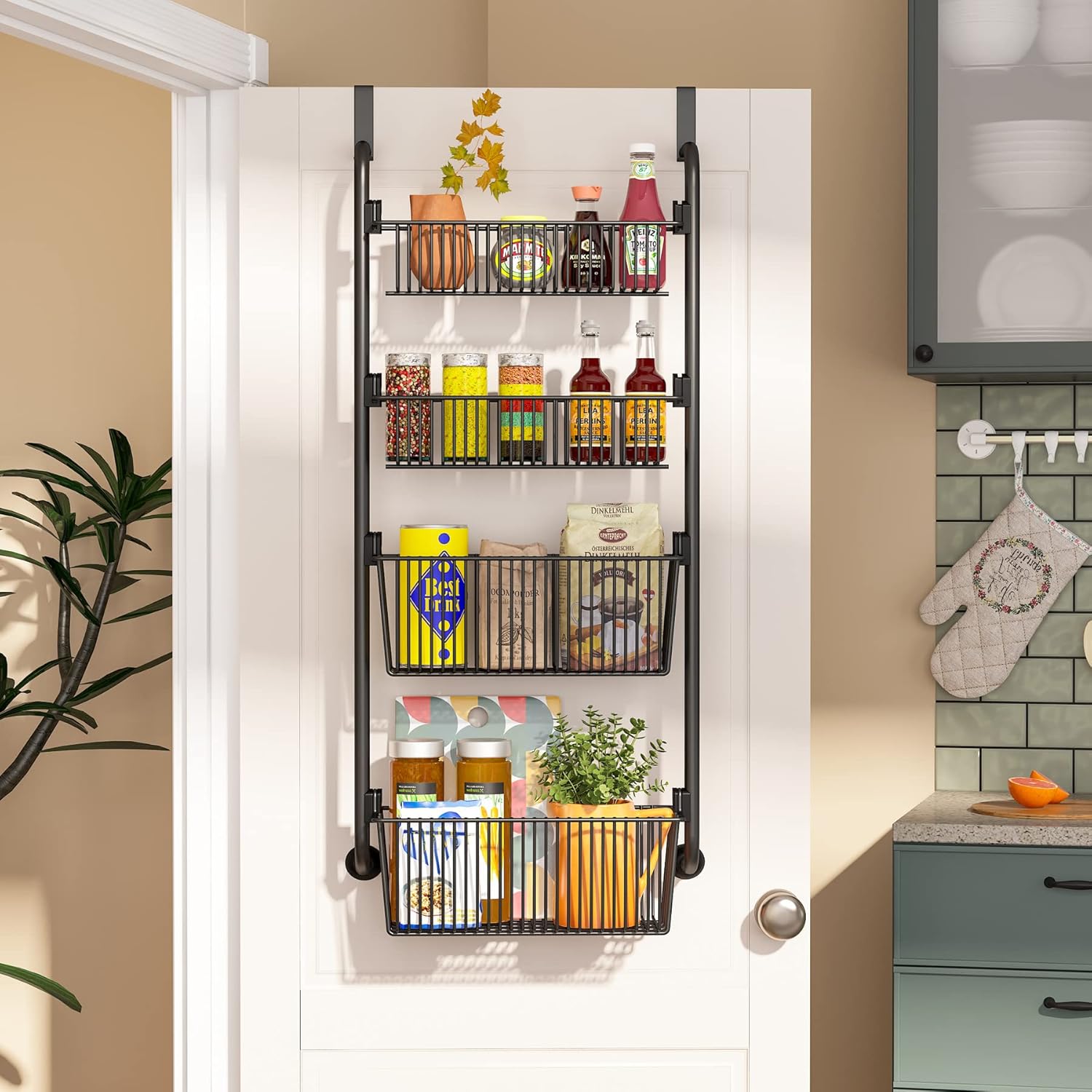 CARLA HOME 4-Tier Over the Door Organizer Heavy-Duty Metal Pantry Rack with view 8