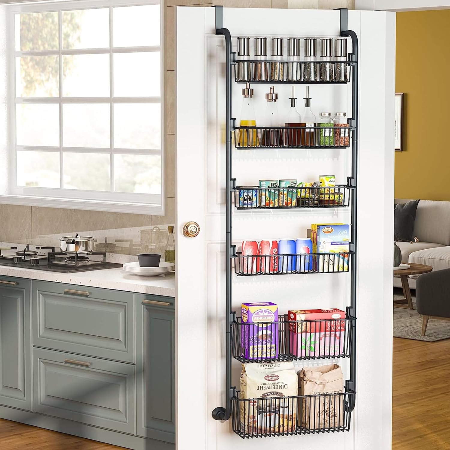 CARLA HOME 6-Tier Over the Door Organizer Heavy-Duty Metal Pantry Rack with