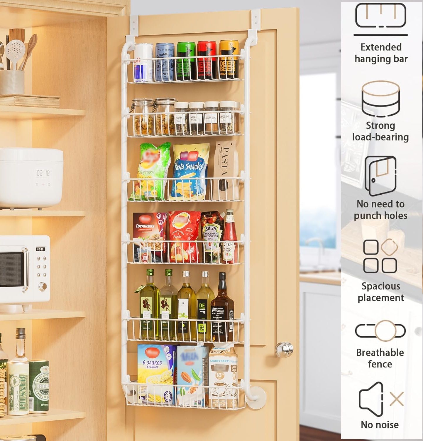 CARLA HOME 6-Tier Over the Door Organizer Heavy-Duty Metal Pantry Rack with view 2