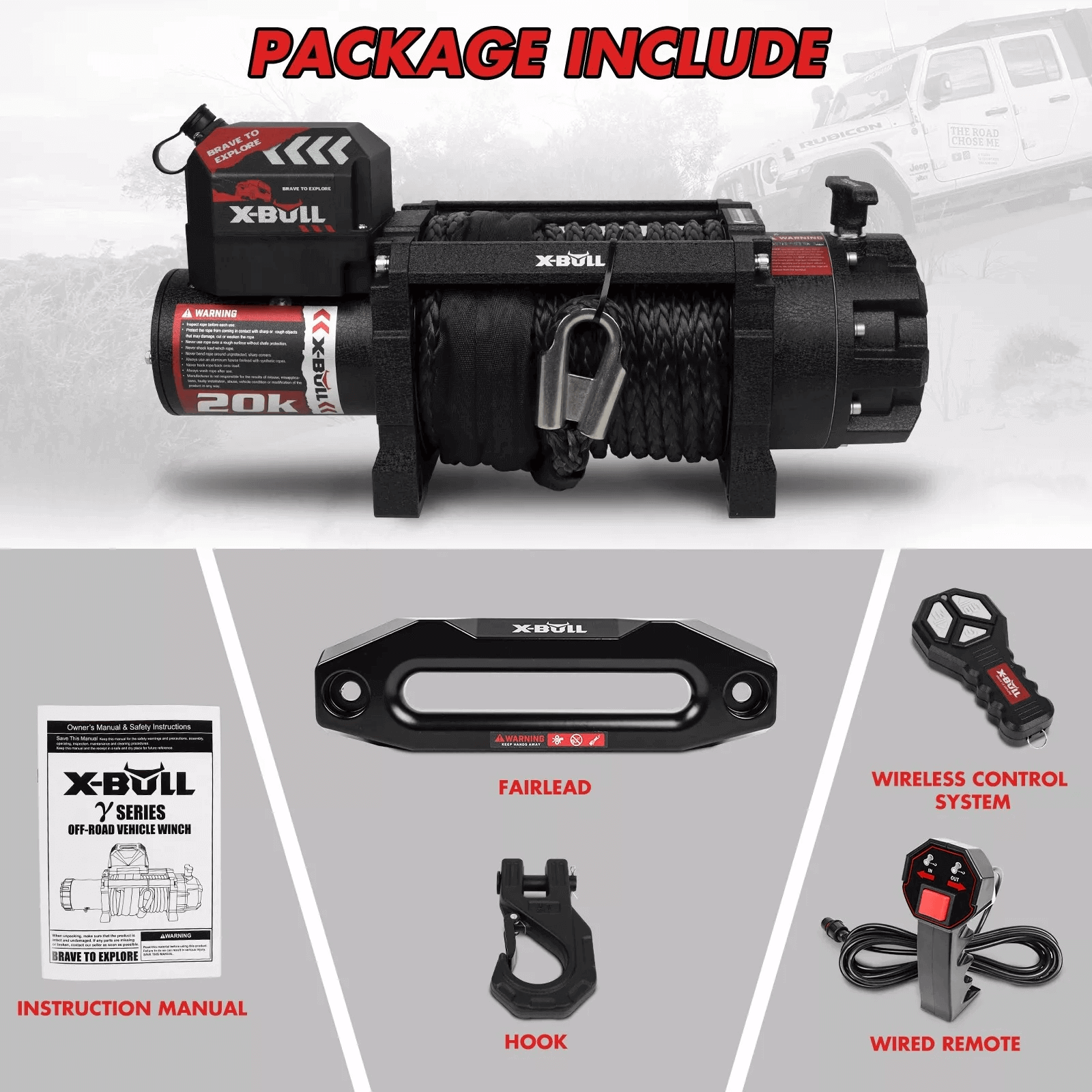 X-BULL 12V Electric Winch 20000LBS Synthetic Rope Truck Trailer Winch 4X4 4WD view 2