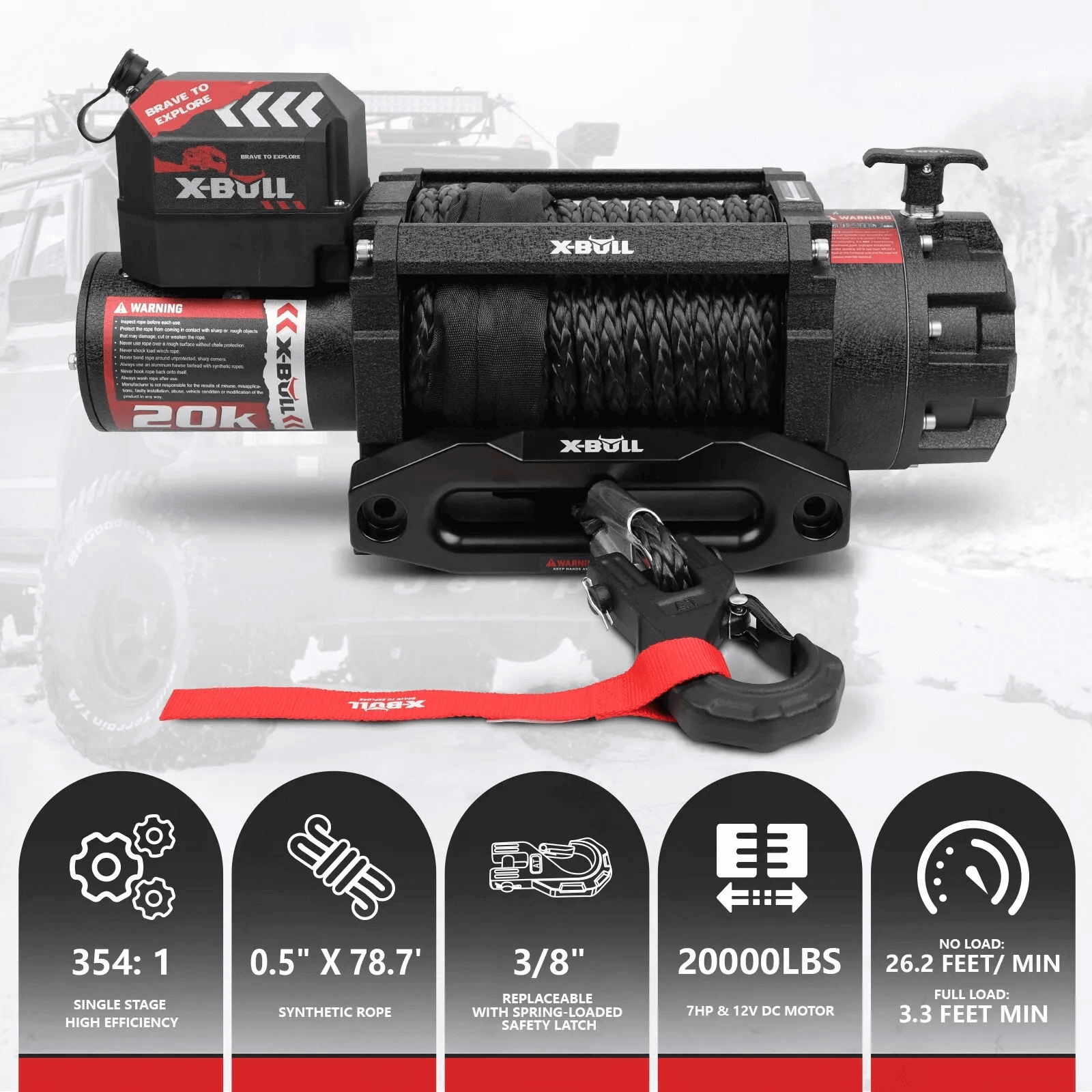 X-BULL 12V Electric Winch 20000LBS Synthetic Rope Truck Trailer Winch 4X4 4WD view 4