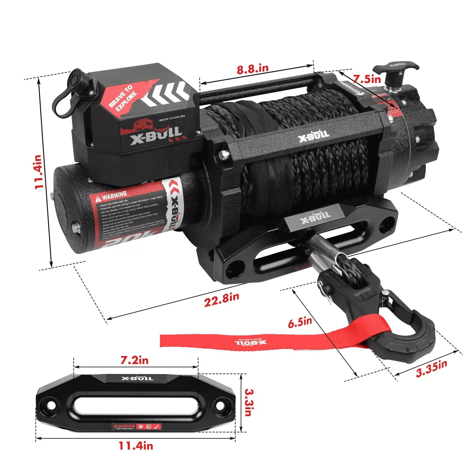 X-BULL 12V Electric Winch 20000LBS Synthetic Rope Truck Trailer Winch 4X4 4WD view 5