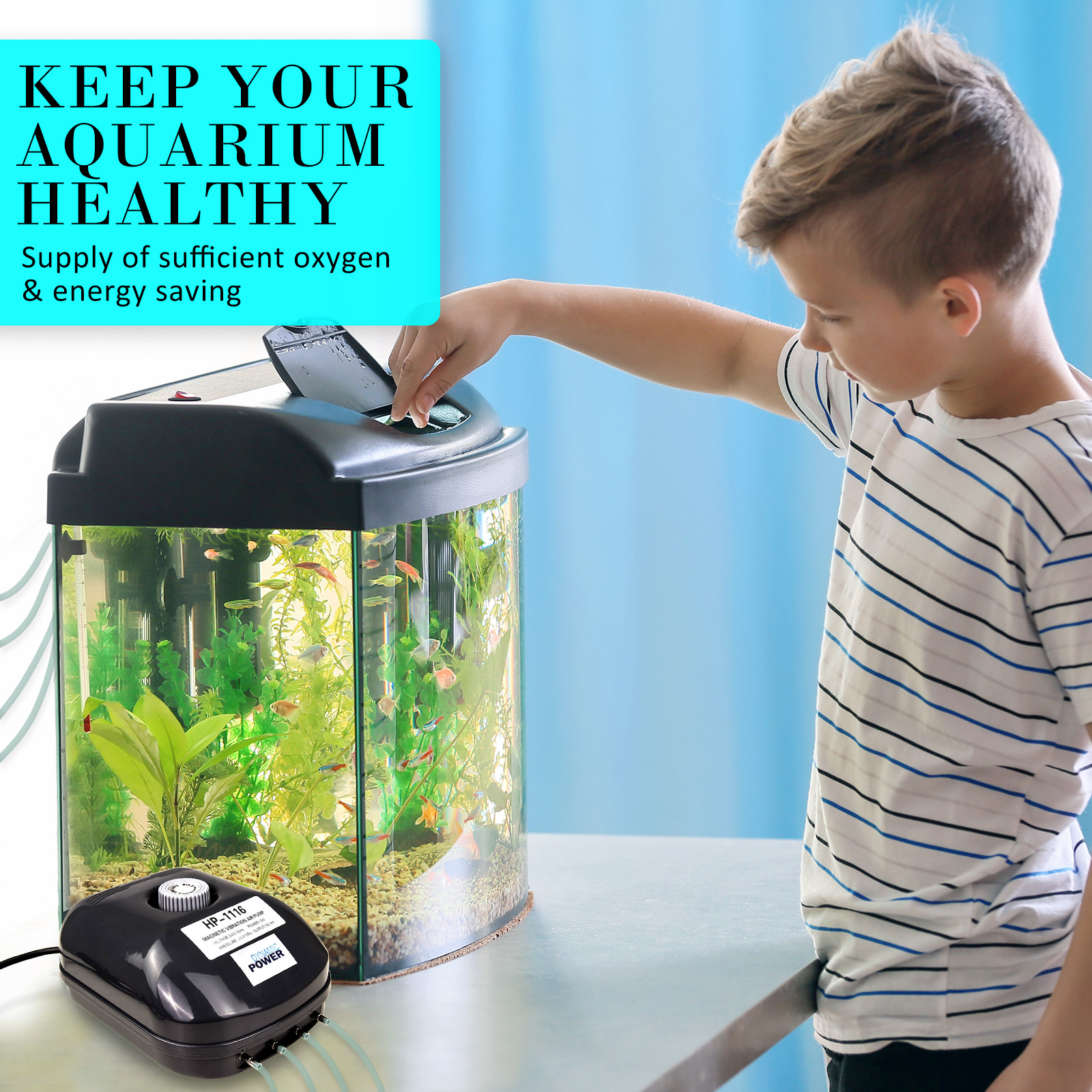 Aquarium Air Pump Oxygen Hydroponic 4 Outlet 360L/H 13W view 3
