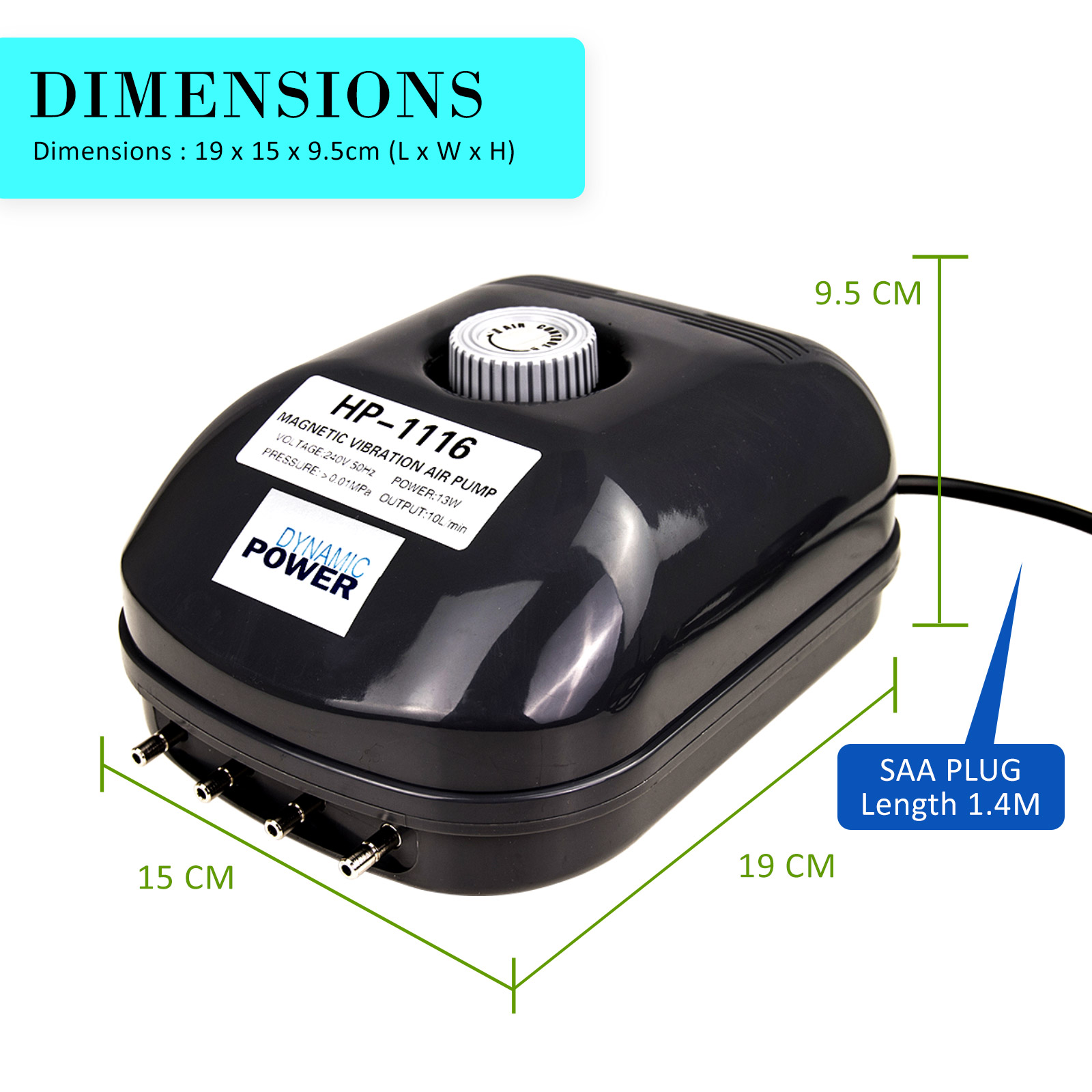 Aquarium Air Pump Oxygen Hydroponic 4 Outlet 360L/H 13W view 12