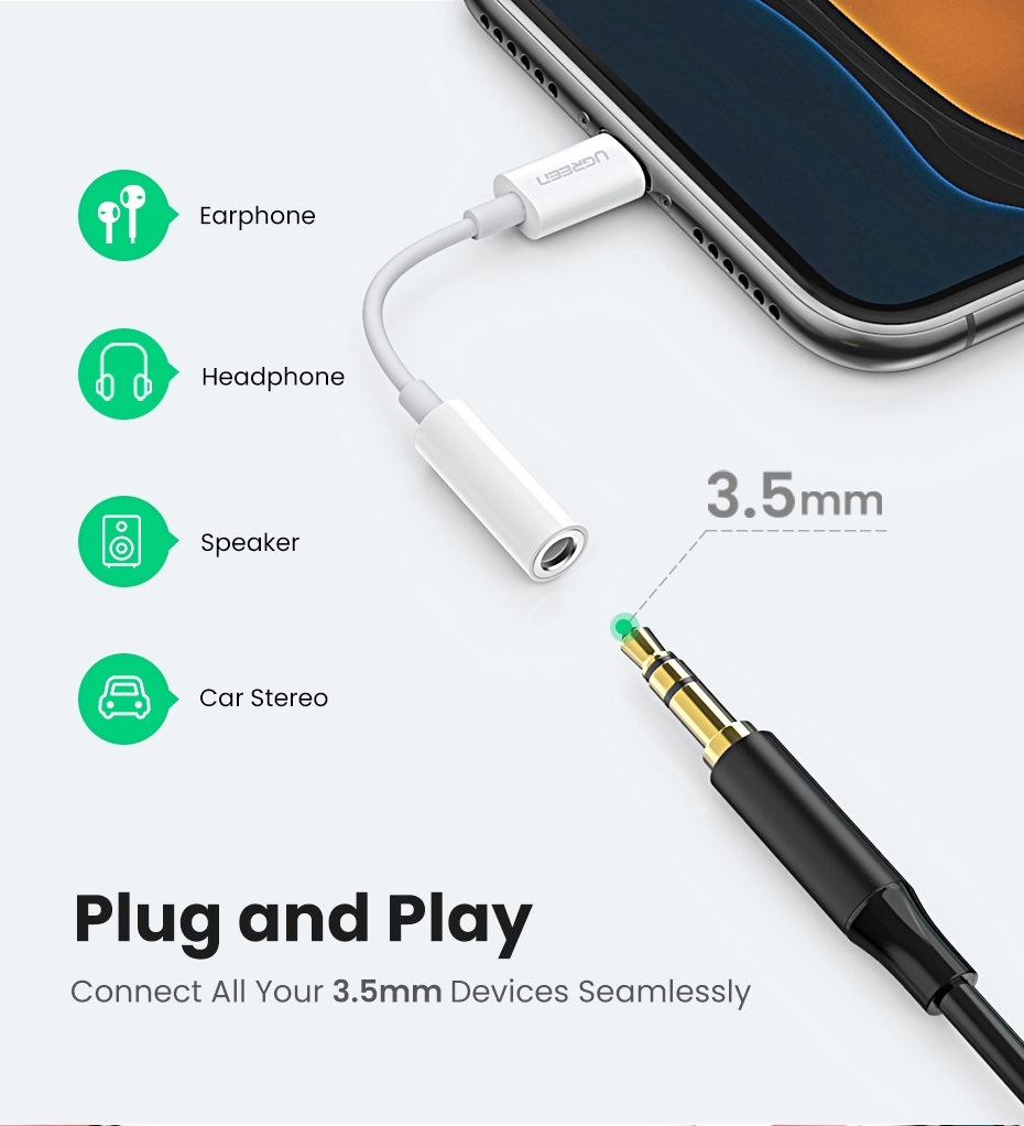 UGREEN 30759 iPhone 8-pin to 3.5mm Headphone Adapter view 7