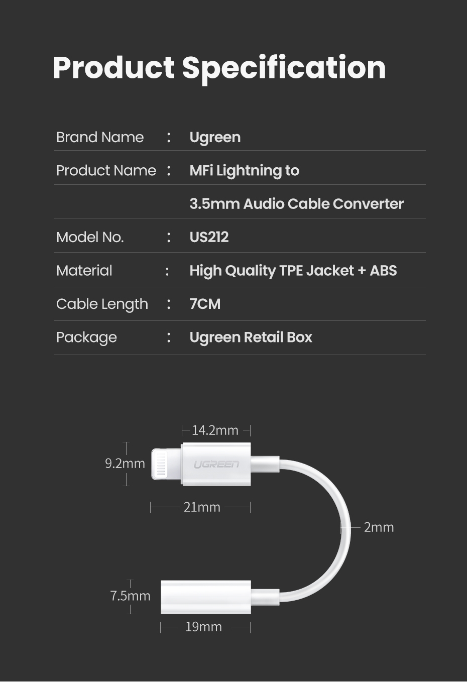 UGREEN 30759 iPhone 8-pin to 3.5mm Headphone Adapter view 9