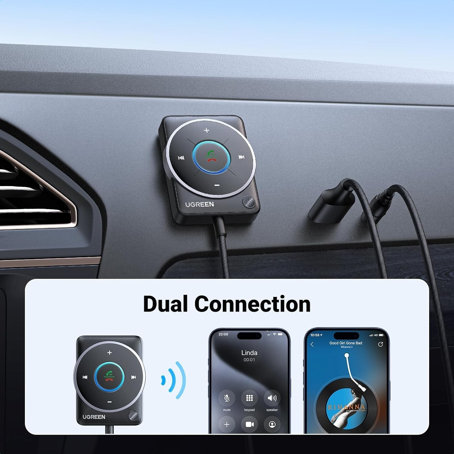UGREEN 35002 Bluetooth 5.4 Aux Car Adapter (Enhanced Connection & Noise view 6