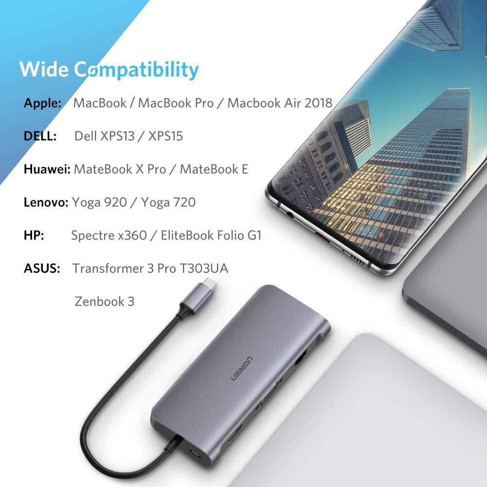 UGREEN Type C 9 in 1 Multifunction Adapter- HDMI/ VGA/Gigabit/TypeC/USB3.0 x view 5