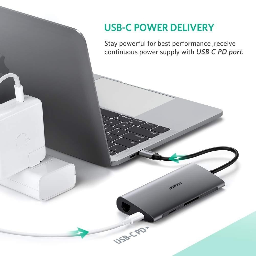 UGREEN Type C 8 in 1 Multifultion adaptor VGA/RJ45/USB3.0 x 3/SD/TF/TypeC PD view 2