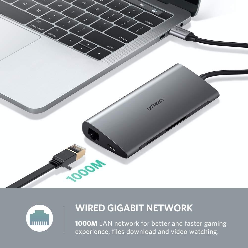 UGREEN Type C 8 in 1 Multifultion adaptor VGA/RJ45/USB3.0 x 3/SD/TF/TypeC PD view 4