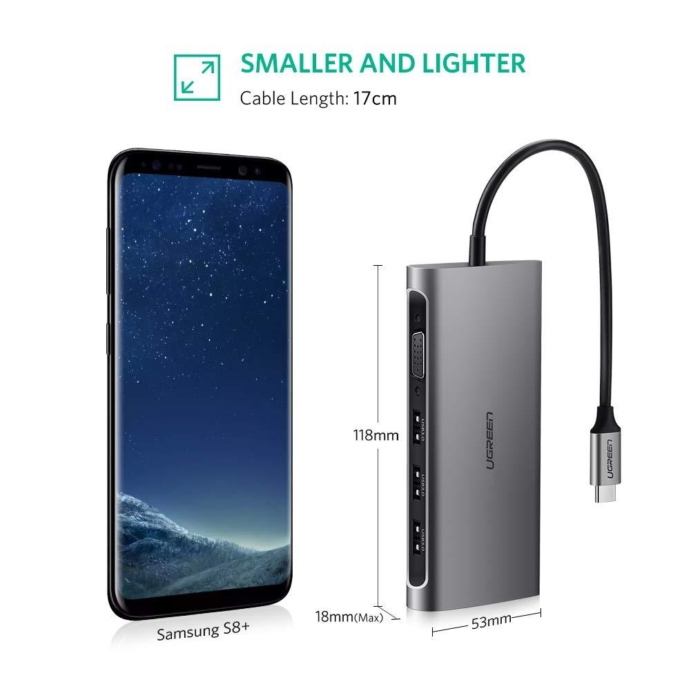 UGREEN Type C 8 in 1 Multifultion adaptor VGA/RJ45/USB3.0 x 3/SD/TF/TypeC PD view 5