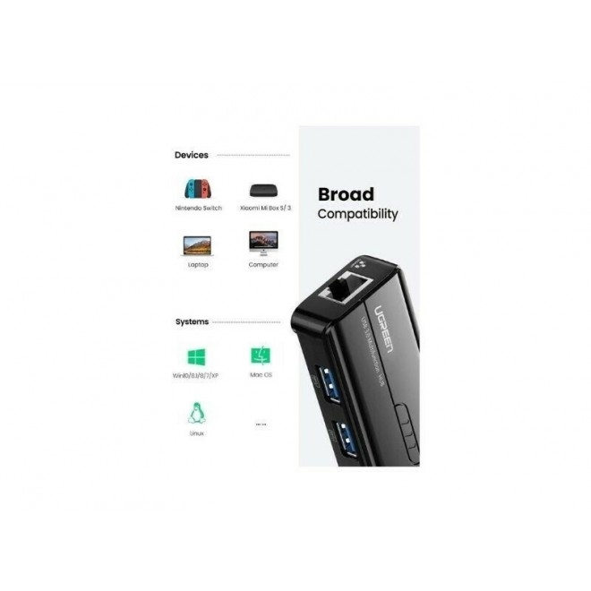 UGREEN 50627 USB-C to USB-A 3-Port Hub with RJ45 Gigabit Ethernet view 3