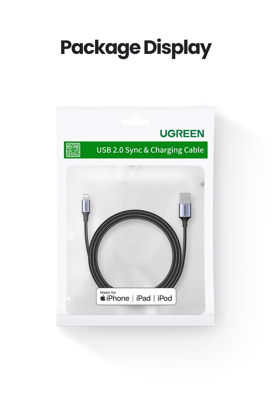 UGREEN 60158 USB-A to 8-pin iPhone Charging Cable 2M Black view 10