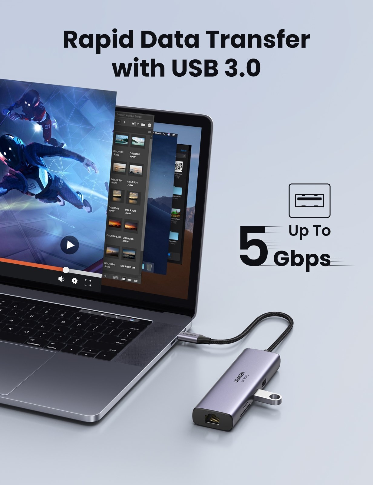 UGREEN 60515 USB-C to HDMI/Ethernet Adapter with Card Reader view 9