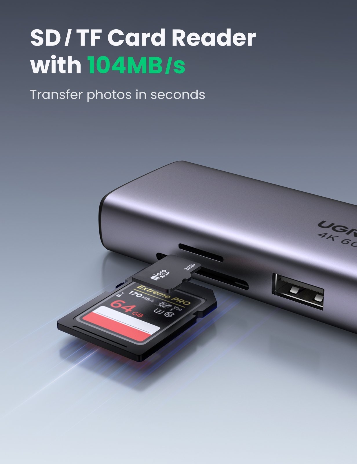 UGREEN 60515 USB-C to HDMI/Ethernet Adapter with Card Reader view 11
