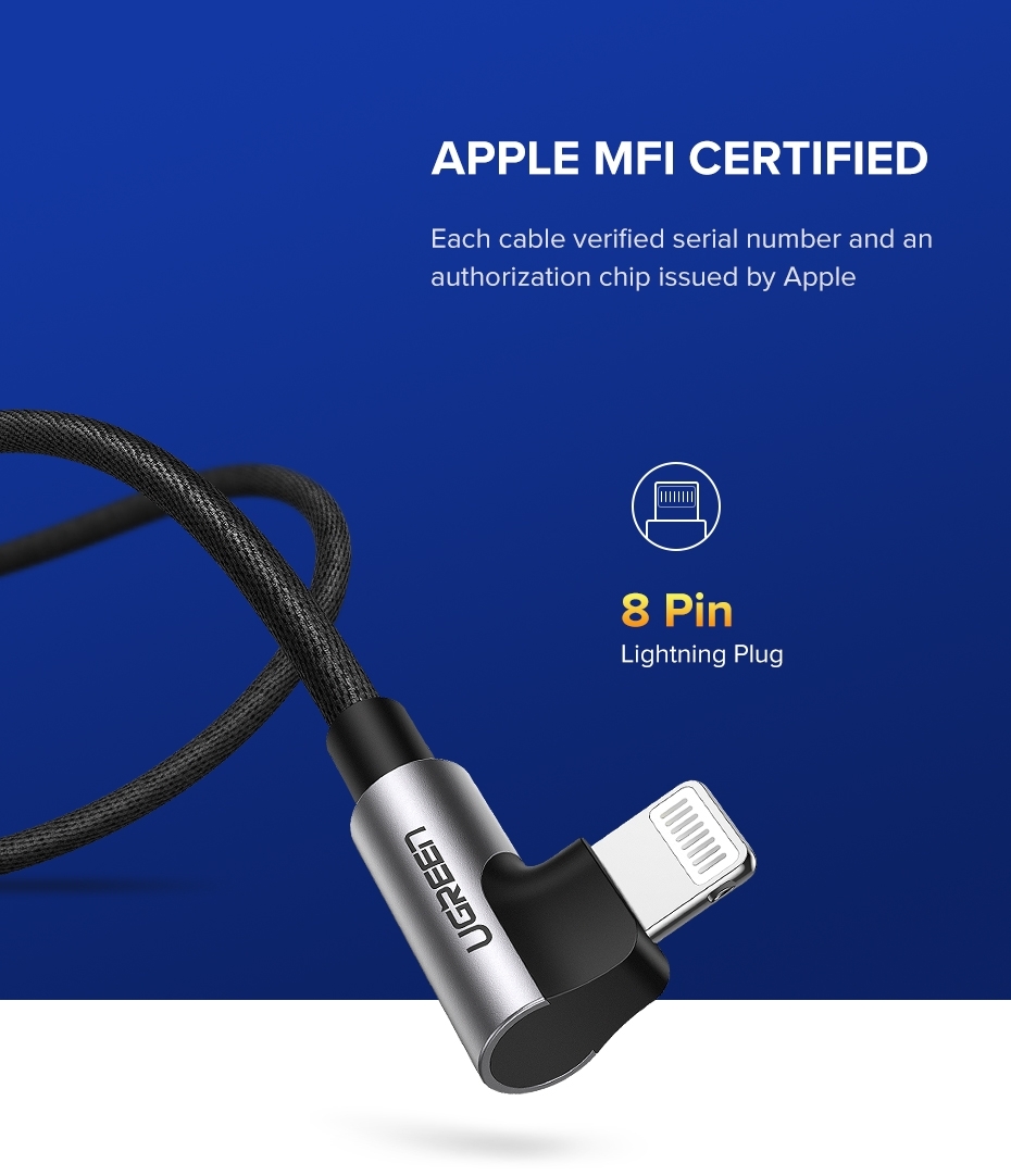 UGREEN 60521 USB-A to 8-pin 90 Degree Angel Cable 1M view 2