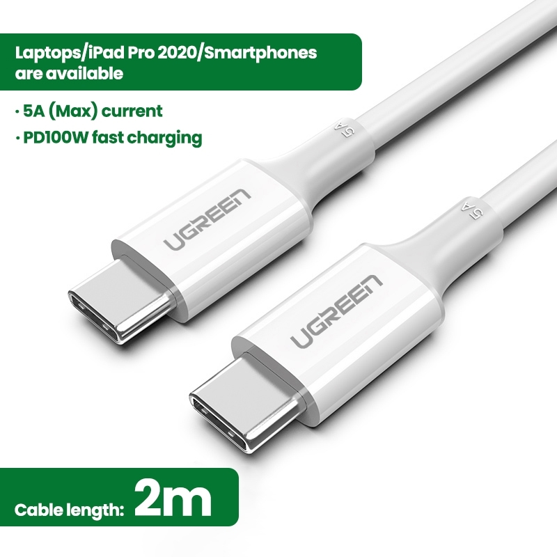 UGREEN 60552 USB-C 2.0 to TYPE-C Male to Male Data Cable 5A 2M White view 2