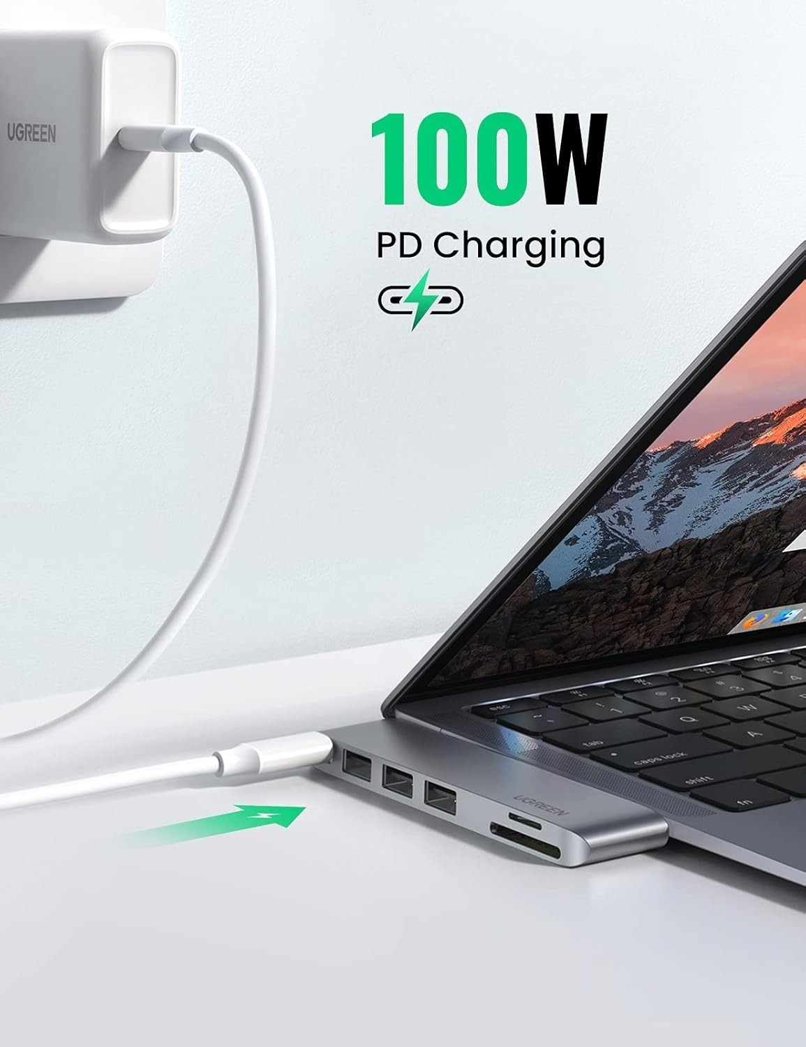 UGREEN 60560 USB-C Hub for MacBook Aluminum Type-C Adapter with 3 USB 3.0 100W view 5