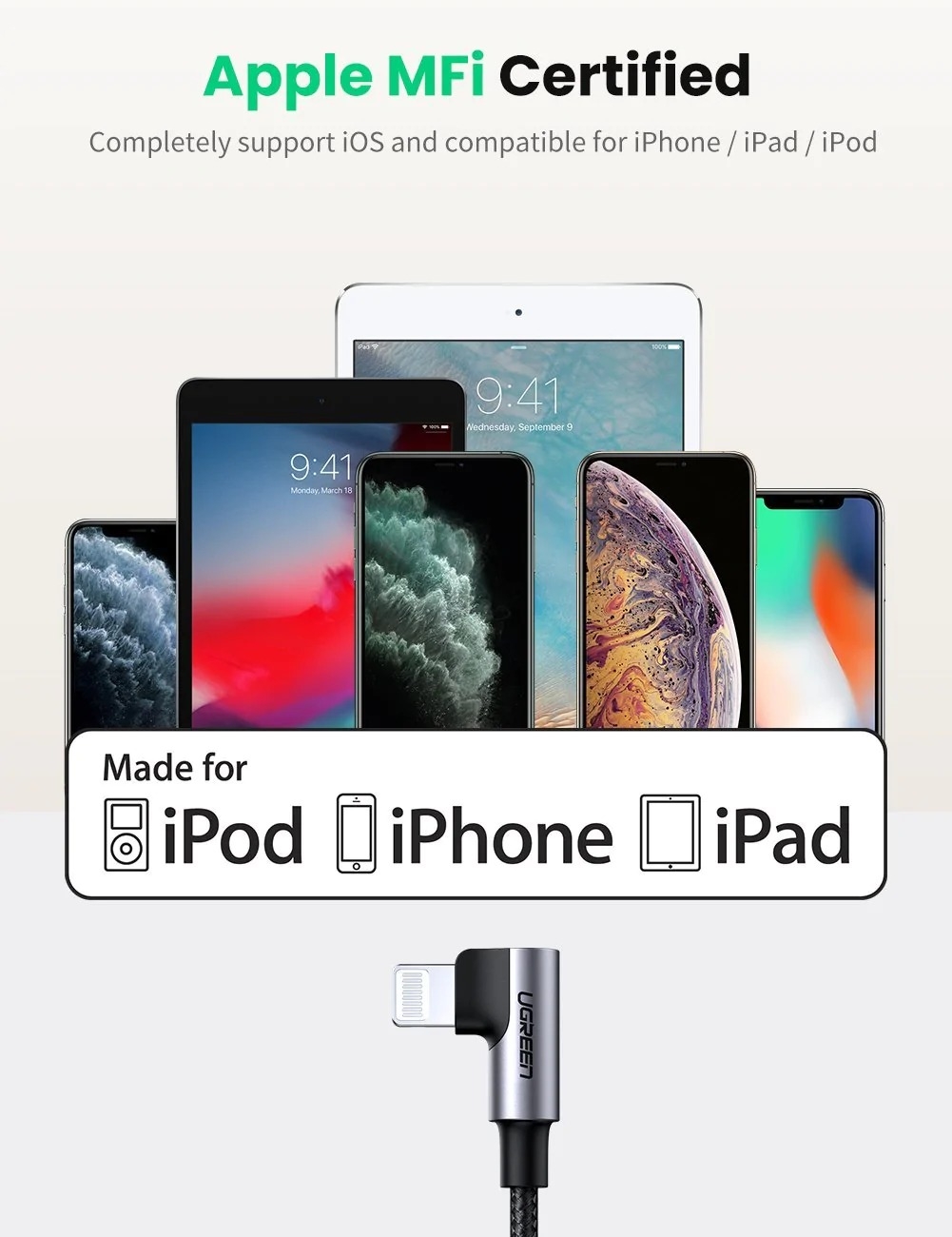 UGREEN 60763 90 Degree USB-C to iPhone 8-pin Cable 1M view 7
