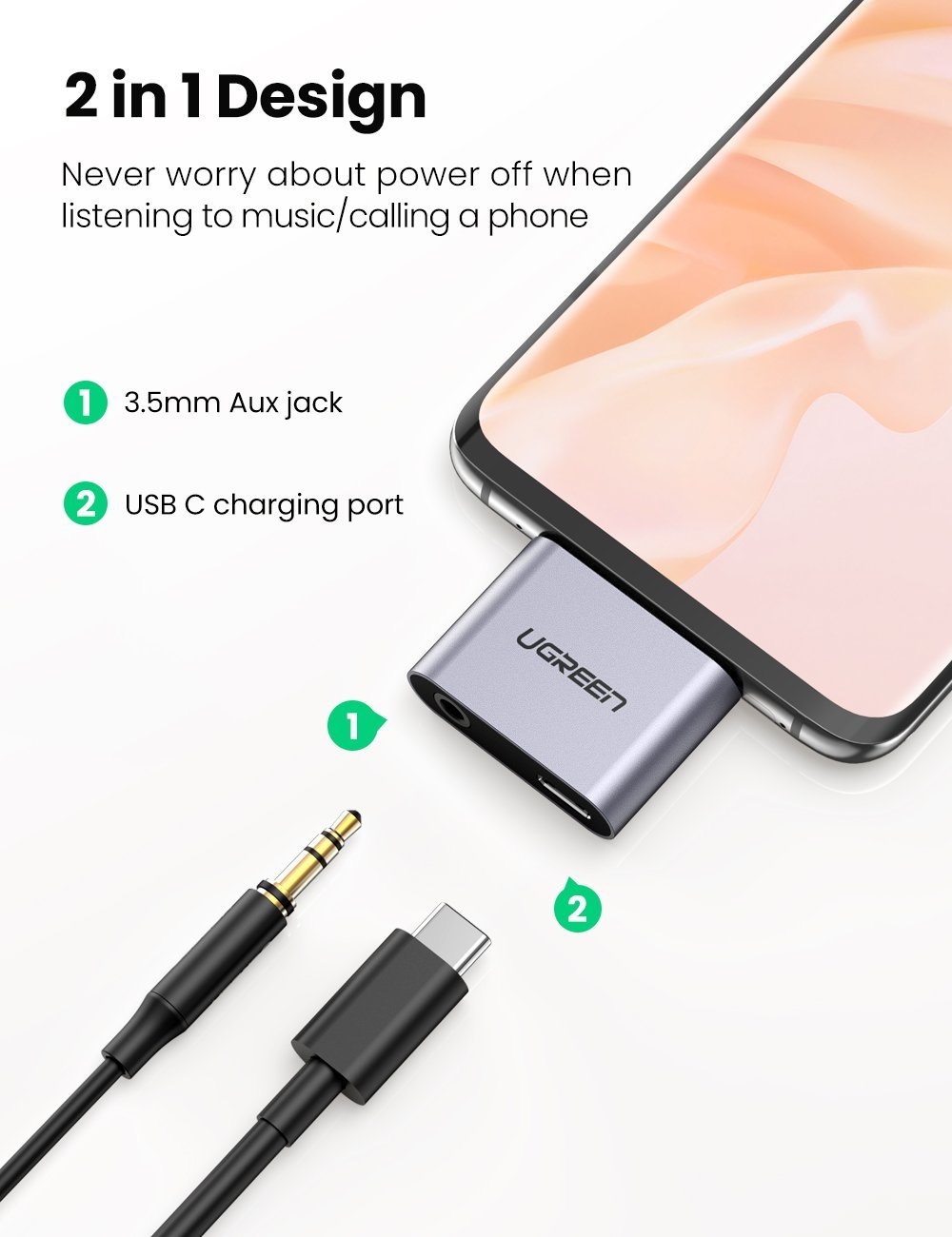 UGREEN 70312 2-in-1 USB C to C and 3.5mm Adapter view 2