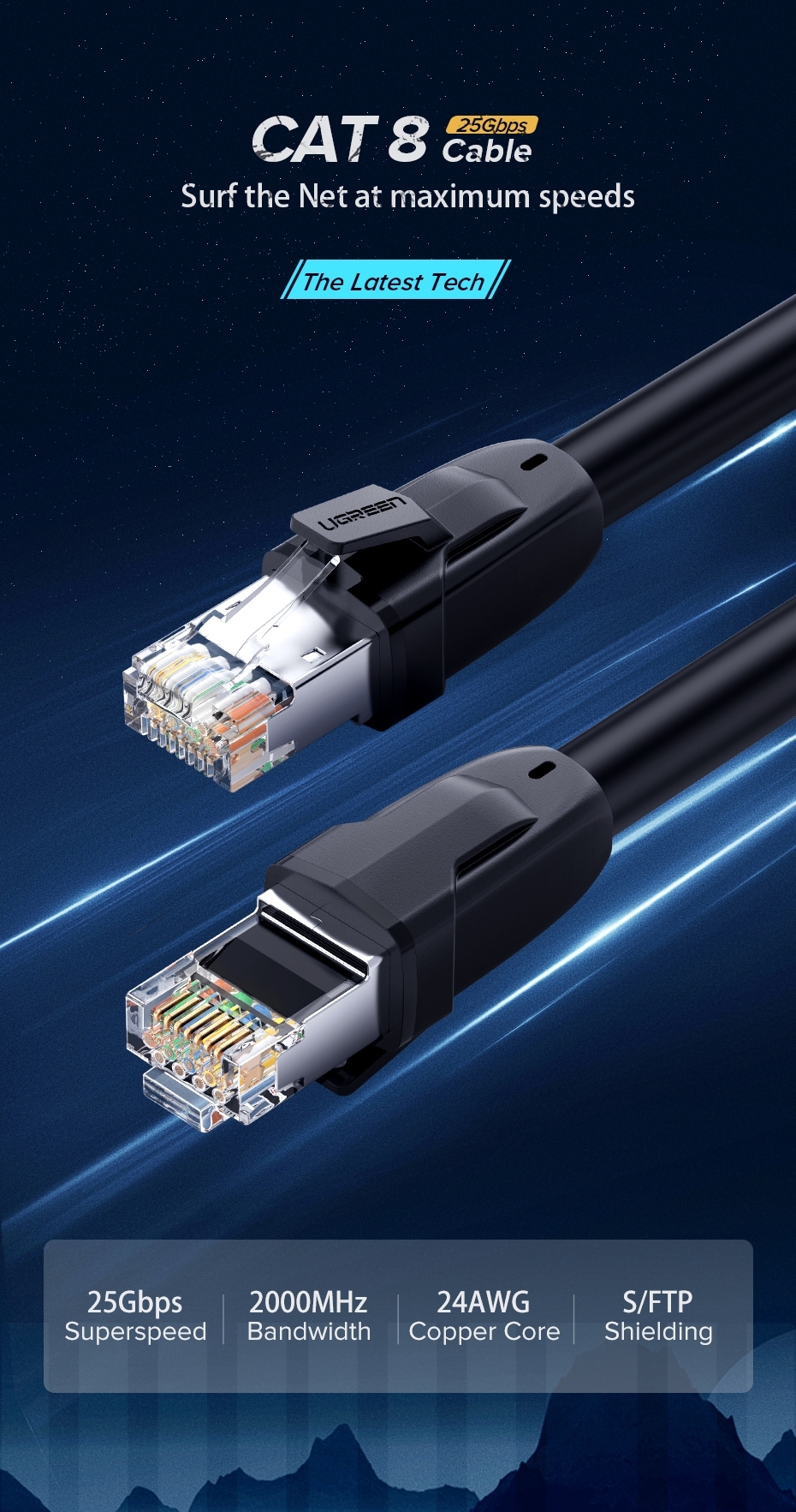 UGREEN 70327 Cat 8 Pure Copper Patch Cord Network Cable 1M view 5