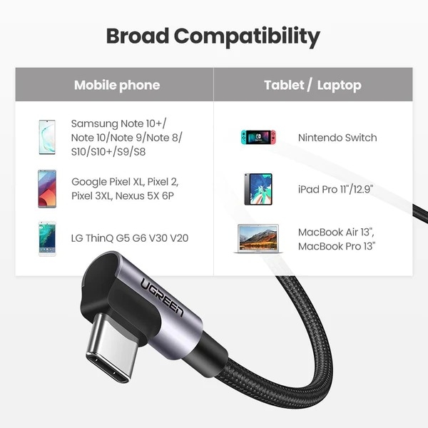 UGREEN 70529 60W Angle USB C to C Cable 1M view 6