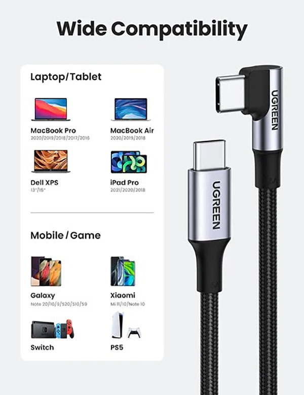 UGREEN 70645 USB-C to Angle USB-C Cable 2M view 6