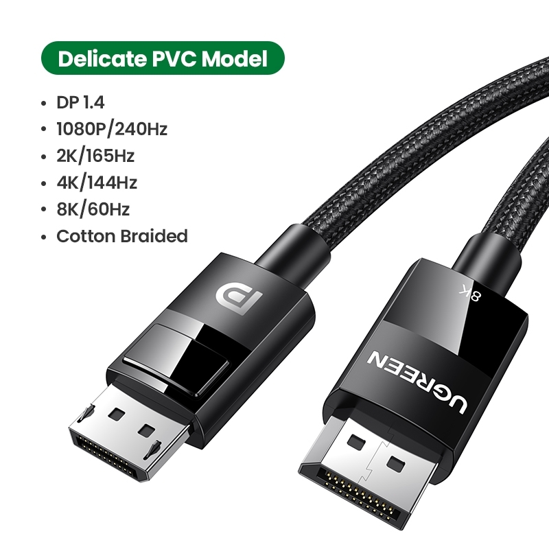 UGREEN 80390 DP V1.4 Male to Male Plastic Case Braided Cable 1M view 2