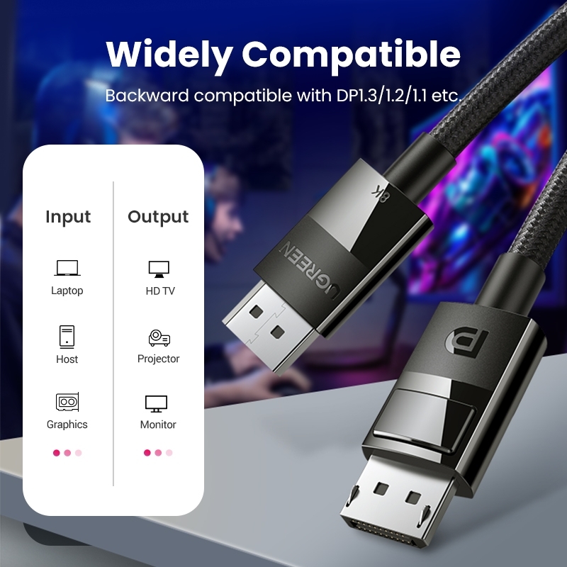 UGREEN 80390 DP V1.4 Male to Male Plastic Case Braided Cable 1M view 6